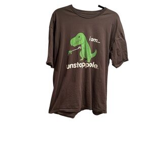 Black Matter Brown Tee with Green Dinosaur Graphic